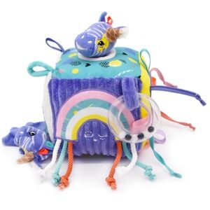 Les Déglingos Sensory Activity Cube Plush Baby Toy w/ Zebra & Mirror